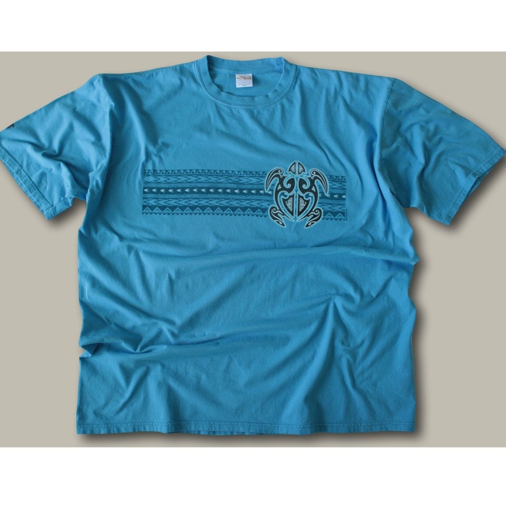 Crazy Shirts Blue Hawaii Dyed Sea Turtle Graphic T-Shirt XXL Blue Tribal Surf